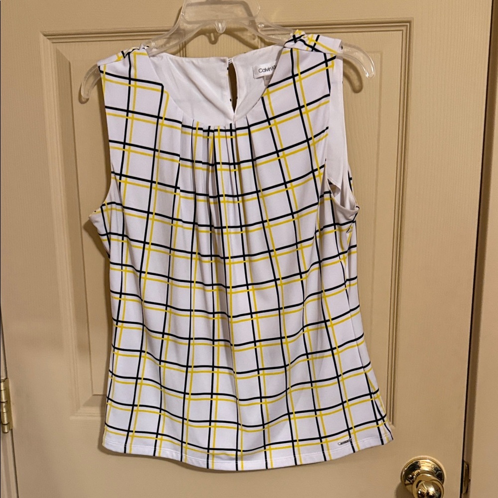 Calvin Klein Yellow and Black Plaid Blouse